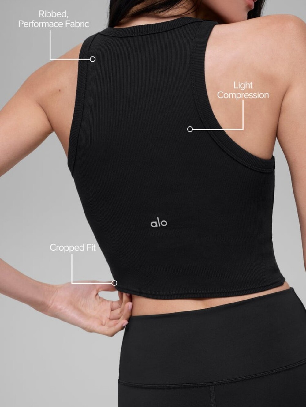 ALO Yoga Goddess Ribbed Go-To Tank Black Ribbed Racerback L